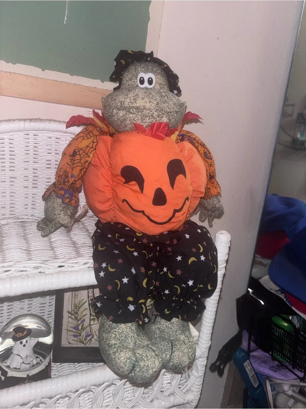 Vintage Halloween Pumpkin frog Plush